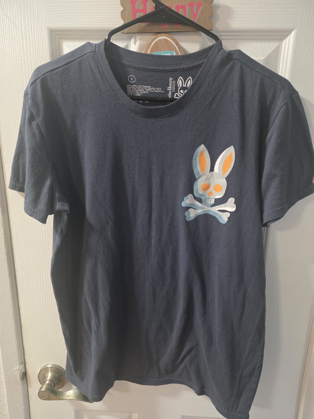 Psycho Bunny Navy Short Sleeve Tee with Orange & Light Blue Graphic